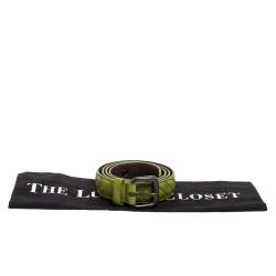 Pre Owned Bottega Veneta Apple Green Intrecciato Leather Buckle Belt 80CM