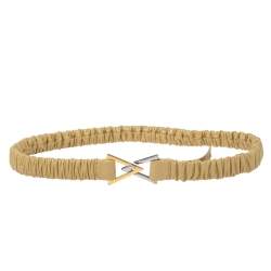 Pre Owned Bottega Veneta Cream Gathered Elastic Leather Triangular Buckle Belt S  