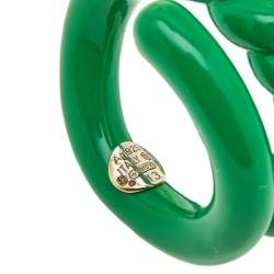 Pre Owned Bottega Veneta Green Enameled Sterling Silver Twist Ring Size IT 13