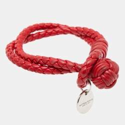 Pre Owned Bottega Veneta Intrecciato Leather Double Strand Knot Bracelet