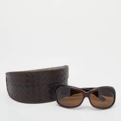 Pre Owned Bottega Veneta Brown Havana/ Brown BV 64/S Intrecciato Rectangle Sunglasses