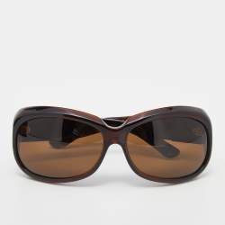 Pre Owned Bottega Veneta Brown Havana/ Brown BV 64/S Intrecciato Rectangle Sunglasses