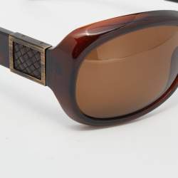 Pre Owned Bottega Veneta Brown Havana/ Brown BV 64/S Intrecciato Rectangle Sunglasses