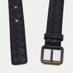 Pre Owned Bottega Veneta Black Intrecciato Leather Belt 85CM