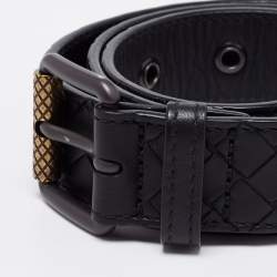 Pre Owned Bottega Veneta Black Intrecciato Leather Belt 85CM