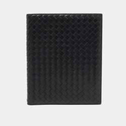Pre Owned Bottega Black Intrecciato Leather Agenda Cover