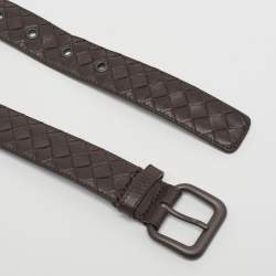 Bottega Veneta Brown Intrecciato Leather Buckle Belt 85CM