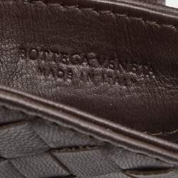 Pre Owned Bottega Veneta Dark Brown Intrecciato Leather Phone Holder
