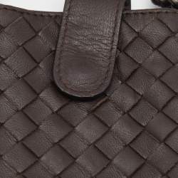 Pre Owned Bottega Veneta Dark Brown Intrecciato Leather Phone Holder