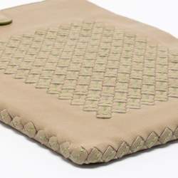 Pre Owned Bottega Veneta Beige/Green Intrecciato Leather iPad Case