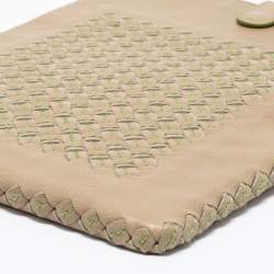 Pre Owned Bottega Veneta Beige/Green Intrecciato Leather iPad Case