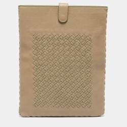Pre Owned Bottega Veneta Beige/Green Intrecciato Leather iPad Case