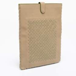 Pre Owned Bottega Veneta Beige/Green Intrecciato Leather iPad Case