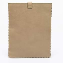 Pre Owned Bottega Veneta Beige/Green Intrecciato Leather iPad Case
