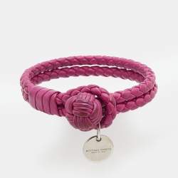Bottega Veneta Fuchsia Intrecciato Leather Double Strand Bracelet