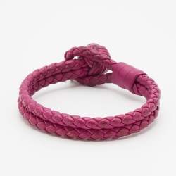 Bottega Veneta Fuchsia Intrecciato Leather Double Strand Bracelet