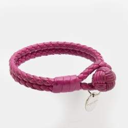 Bottega Veneta Fuchsia Intrecciato Leather Double Strand Bracelet