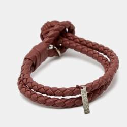 Pre Owned Bottega Veneta Intrecciato Leather Double Strand Knot Bracelet S