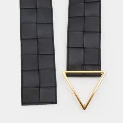Pre Owned Bottega Veneta Black Intrecciato Leather Wide Waist Belt 75CM