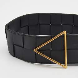 Pre Owned Bottega Veneta Black Intrecciato Leather Wide Waist Belt 75CM