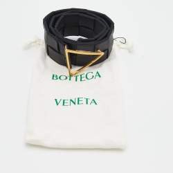 Pre Owned Bottega Veneta Black Intrecciato Leather Wide Waist Belt 75CM