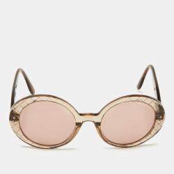 Pre Owned Bottega Veneta Clear Brown Crosshatch / Brown BV0197S Round Sunglasses