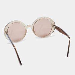 Pre Owned Bottega Veneta Clear Brown Crosshatch / Brown BV0197S Round Sunglasses