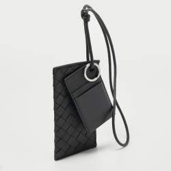 Bottega Veneta Black Intrecciato Leather Card Case Landyard