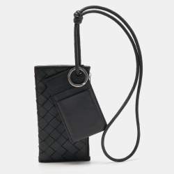 Bottega Veneta Black Intrecciato Leather Card Case Landyard