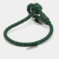 Bottega Veneta Intrecciato Green Leather Single Knot Bracelet S
