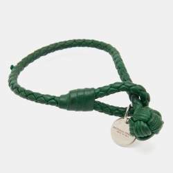 Bottega Veneta Intrecciato Green Leather Single Knot Bracelet S