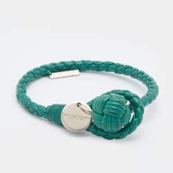 Bottega Veneta Green Intrecciato Leather Knot Bracelet S