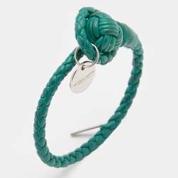 Bottega Veneta Green Intrecciato Leather Knot Bracelet S