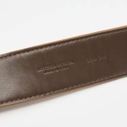 Pre Owned Bottega Veneta Brown Intrecciato Leather Buckle Belt 85CM