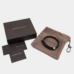 Bottega Veneta Double Strand Woven Leather Sterling Silver Bracelet 