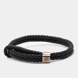 Bottega Veneta Double Strand Woven Leather Sterling Silver Bracelet 