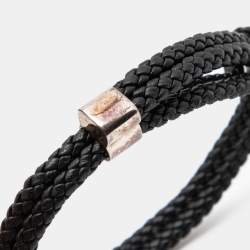 Bottega Veneta Double Strand Woven Leather Sterling Silver Bracelet 