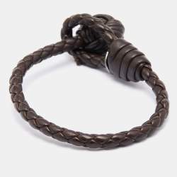 Bottega Veneta Brown Intrecciato Leather & Silver Charm Bracelet S