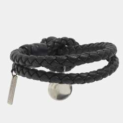 Pre Owned Bottega Veneta Intrecciato Leather Double Strand Knot Bracelet S