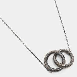Pre Owned Bottega Veneta Intrecciato Double Circle Sterling Silver Pendant Necklace
