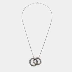 Pre Owned Bottega Veneta Intrecciato Double Circle Sterling Silver Pendant Necklace
