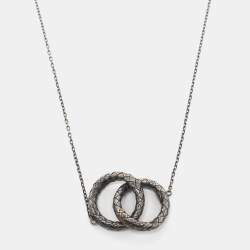 Pre Owned Bottega Veneta Intrecciato Double Circle Sterling Silver Pendant Necklace