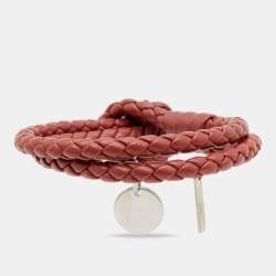 Pre Owned Bottega Veneta Brown Intrecciato Leather Double Knot Bracelet S
