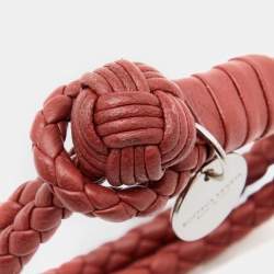 Pre Owned Bottega Veneta Brown Intrecciato Leather Double Knot Bracelet S