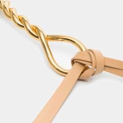 Bottega Veneta Beige Leather Twisted Buckle Double Strap Belt