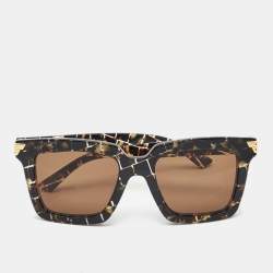 Pre Owned Bottega Veneta Black Printed BV1005S Square Sunglasses