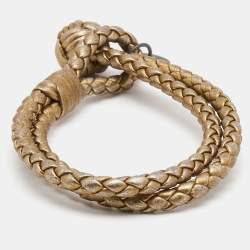 Bottega Veneta Gold Leather Intrecciato Bracelet