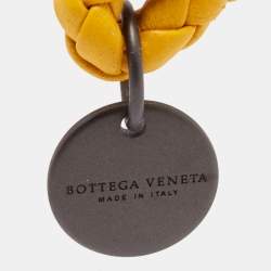 Pre Owned Bottega Veneta Intrecciato Nappa Gold Tone Open Cuff Leather Bracelet M