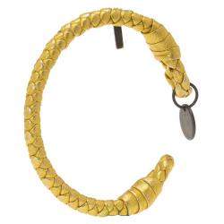 Bottega Veneta Intrecciato Nappa Gold Tone Open Cuff Leather Bracelet M