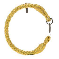 Bottega Veneta Intrecciato Nappa Gold Tone Open Cuff Leather Bracelet M